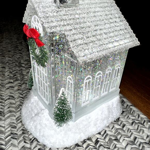 Christmas Glitter Snow Globe White Snowy Pines 12" Church LED Battery Operated - Picture 7 of 12